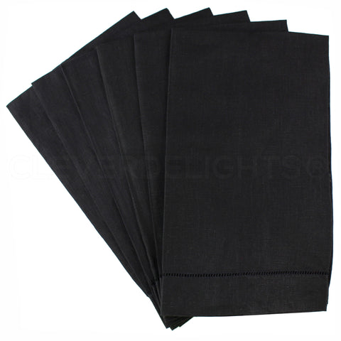 Hemstitch Fingertip Towels - 100% Linen - Black