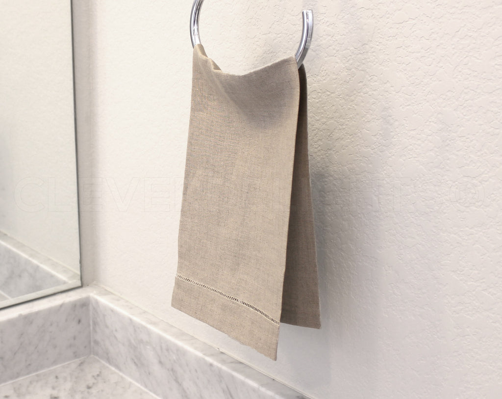 Hemstitch Fingertip Towels - 100% Linen - Natural