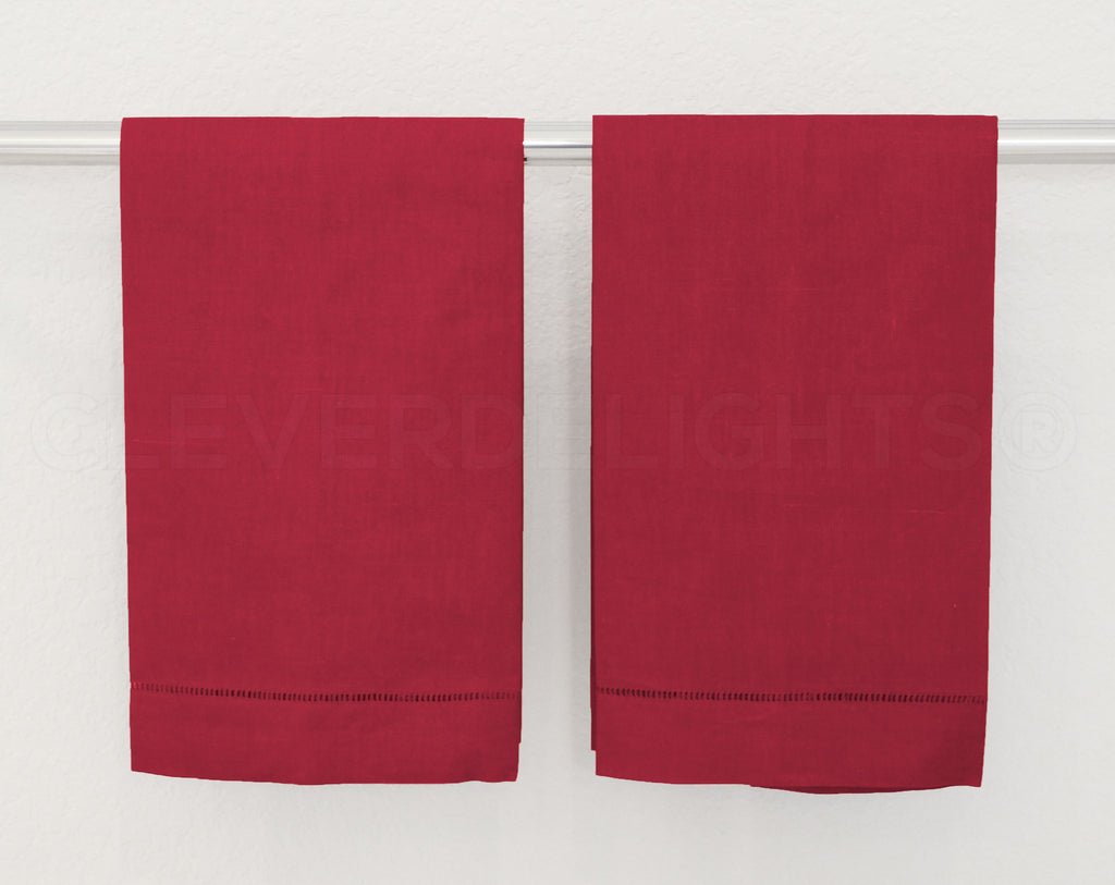 Hemstitch Fingertip Towels - 100% Linen - Red