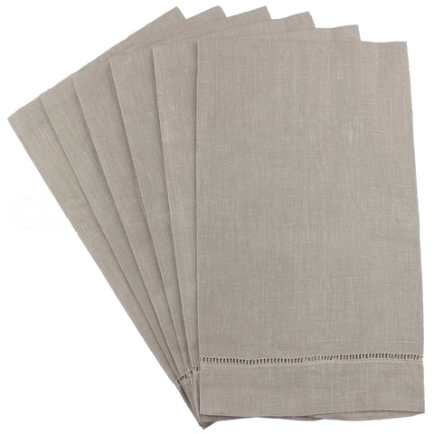 Hemstitch Fingertip Towels - 100% Linen - Stone