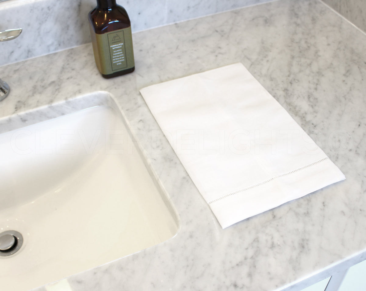 Hemstitch Fingertip Towels - Linen/Cotton Blend - White