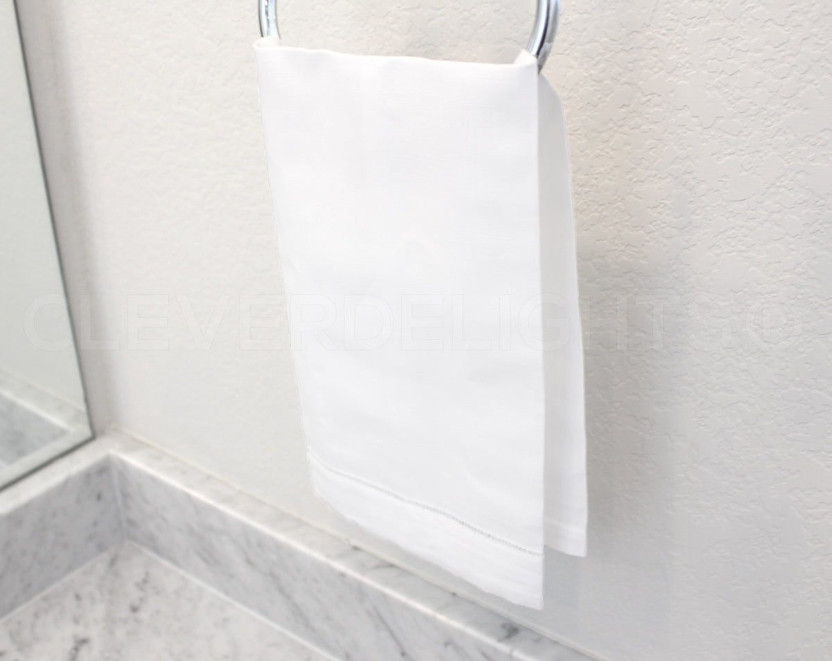 Hemstitch Fingertip Towels - Linen/Cotton Blend - White