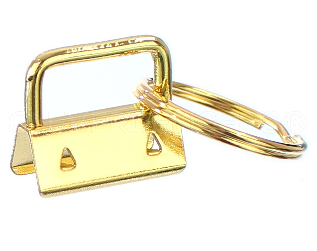CleverDelights 100 Sets - 1 Key Fob Hardware Sets with Key Rings - Gold Color