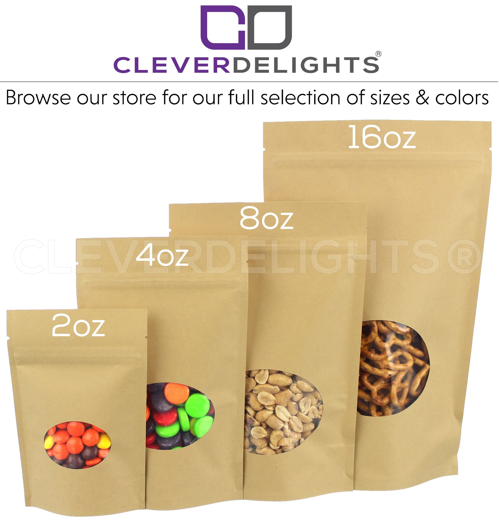 Kraft Stand-Up Window Pouches - 16oz - 7" x 11.5" x 4"