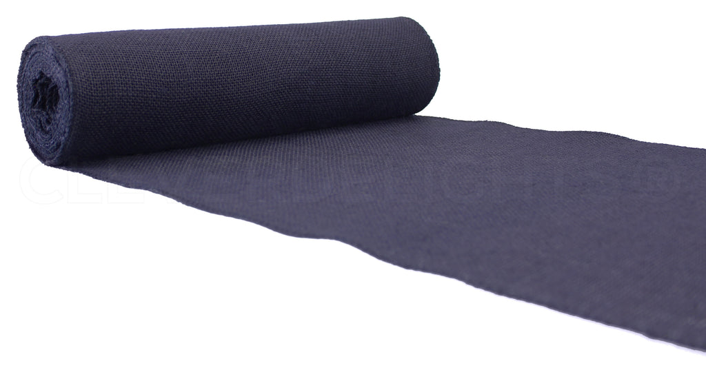 CleverDelights 6 Navy Burlap Roll - Finished Edges