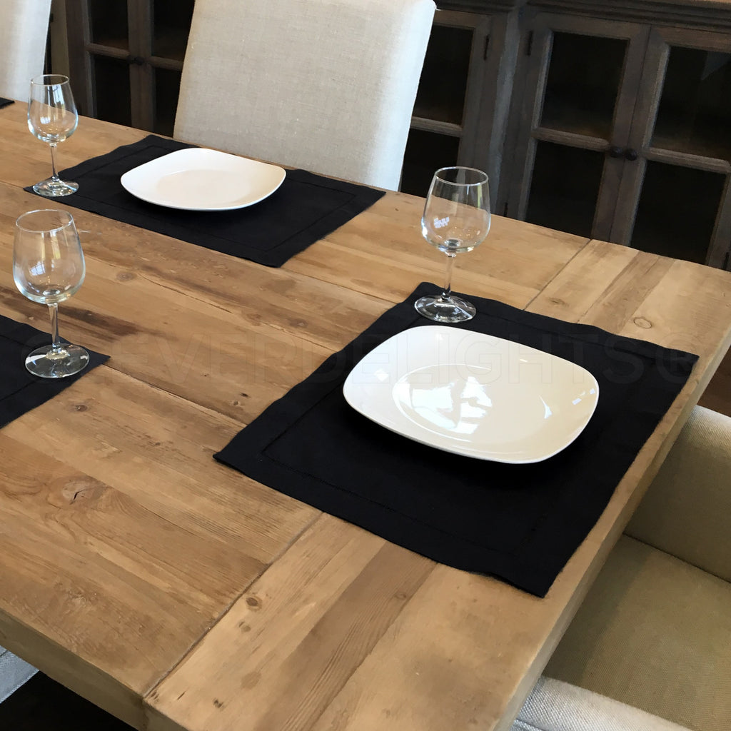 Hemstitch Placemats - Linen/Cotton Blend - Black