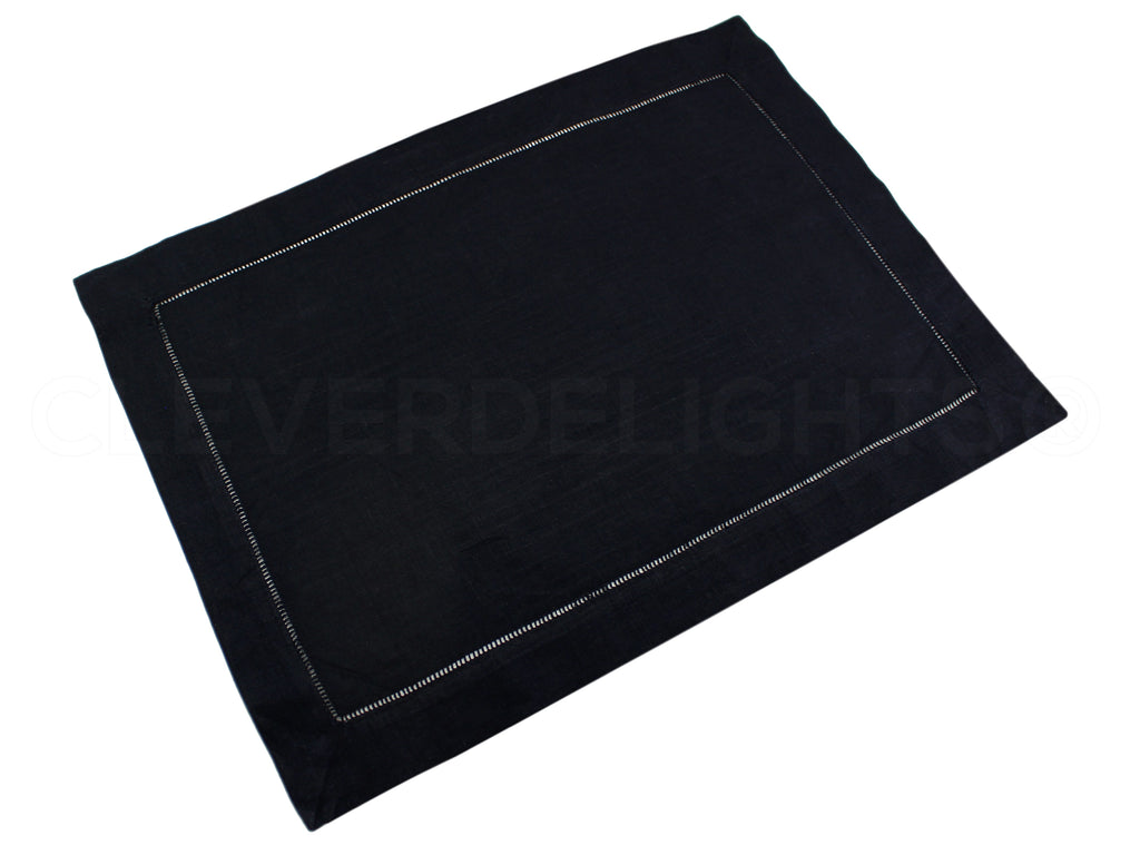 Hemstitch Placemats - Linen/Cotton Blend - Black