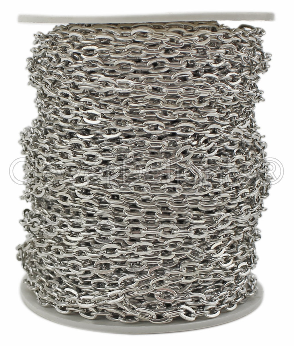 Cable Chain - 4x6mm Link - Platinum Silver Color