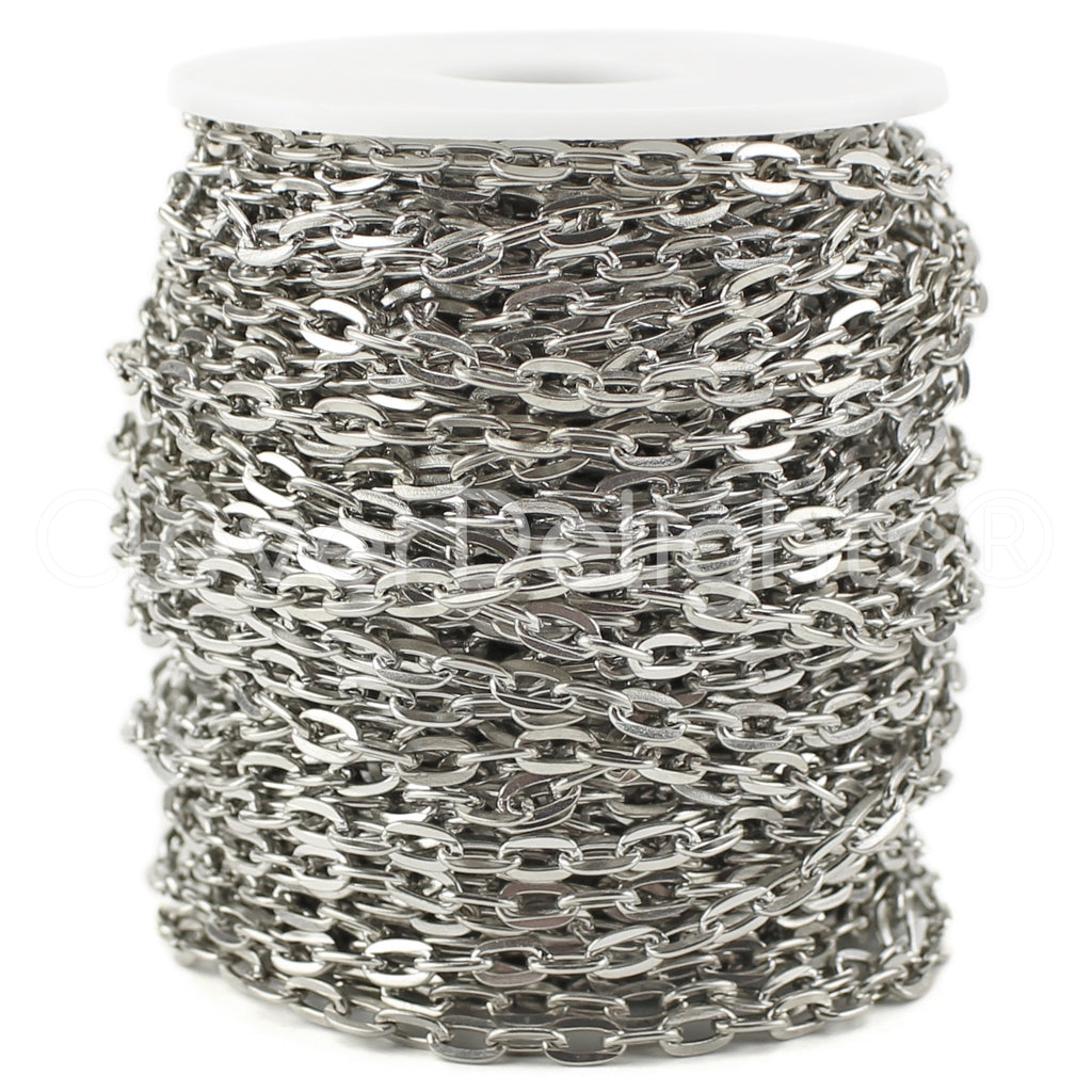 Cable Chain - 5x7mm Link - Platinum Silver Color