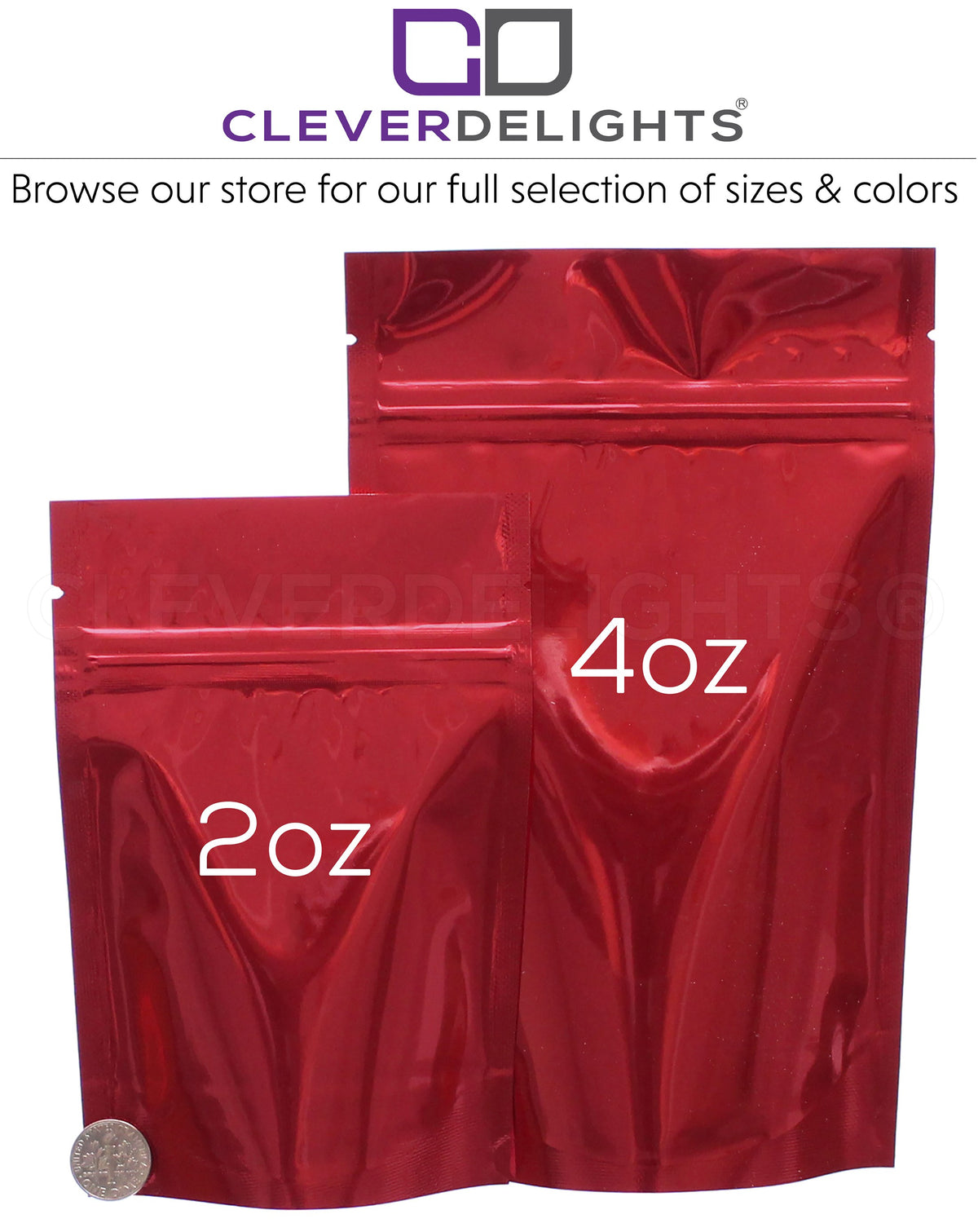 Glossy Red Stand-Up Pouches - 4oz - 5" x 8" x 2.5"