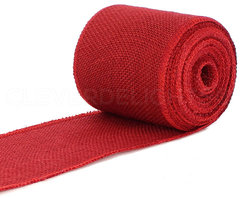 4" Red Burlap Ribbon - Wired Edges - 10 Yards