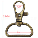 1" Wide Swivel Lobster Clasps With Key Rings - Antique Bronze Color