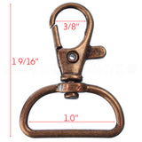 1" Wide Swivel Lobster Clasps With Key Rings - Antique Copper Color
