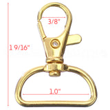 1" Wide Swivel Lobster Clasps With Key Rings - Gold Color
