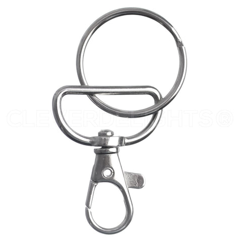 1" Wide Swivel Lobster Clasps With Key Rings - Silver Color