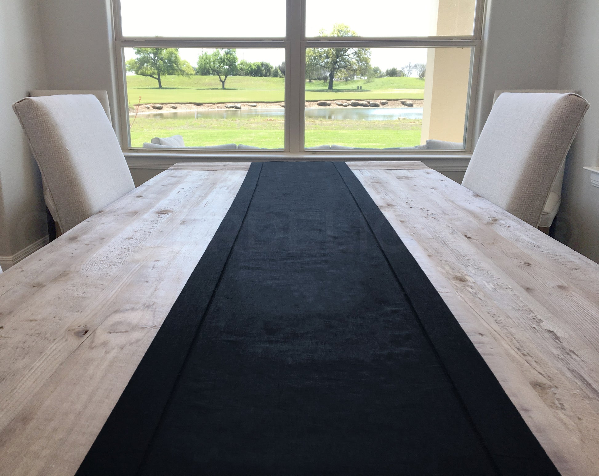 16" Hemstitch Table Runner - 100% Linen - Black