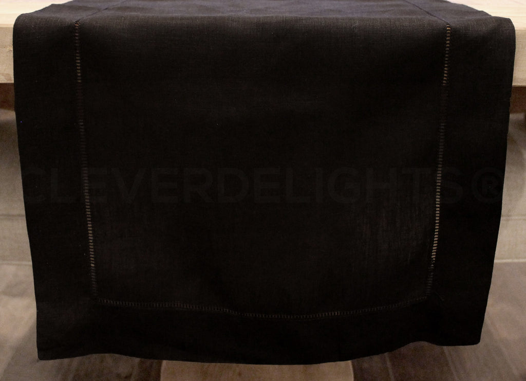 16" Hemstitch Table Runner - 100% Linen - Black