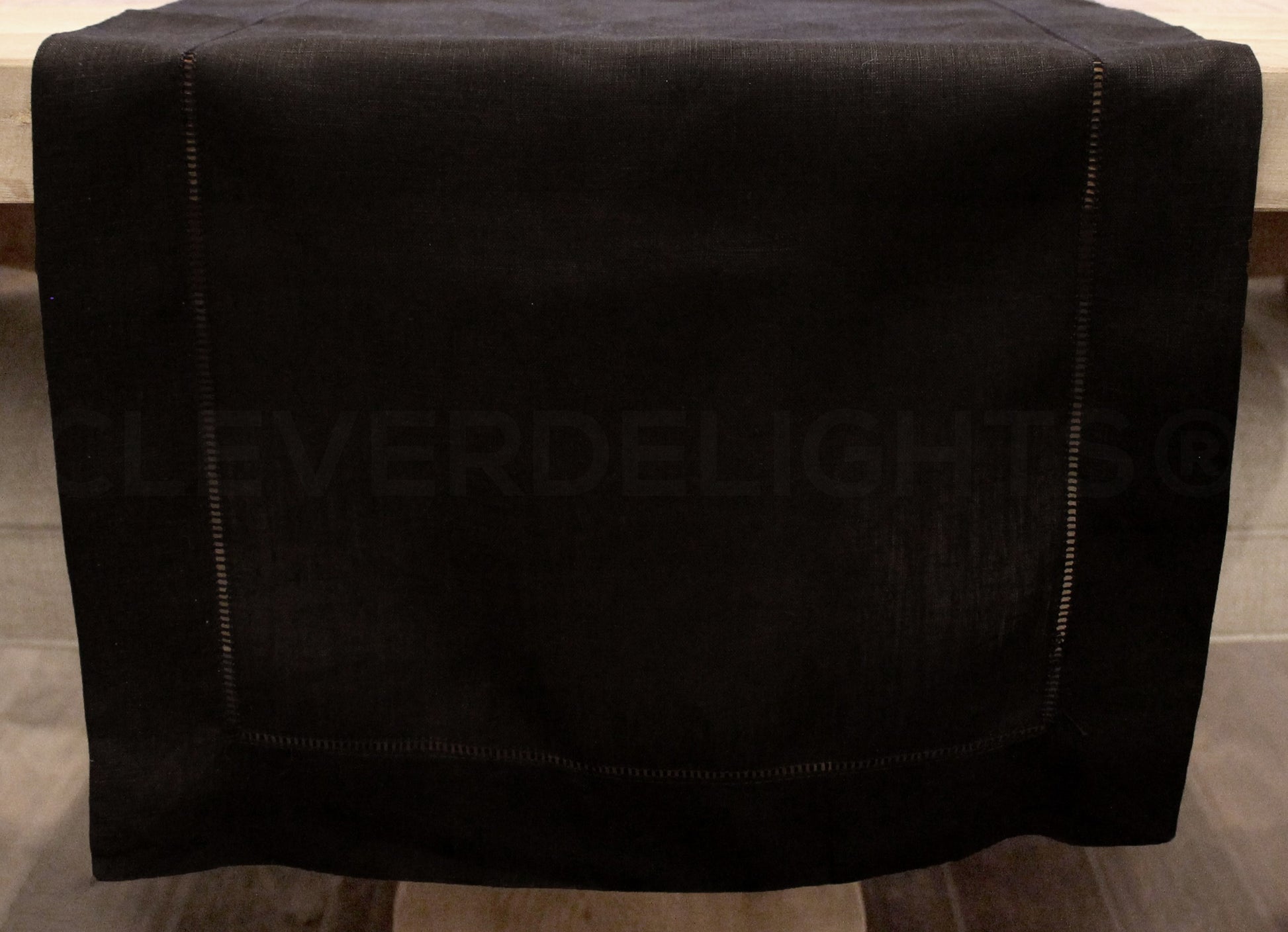 16" Hemstitch Table Runner - 100% Linen - Black