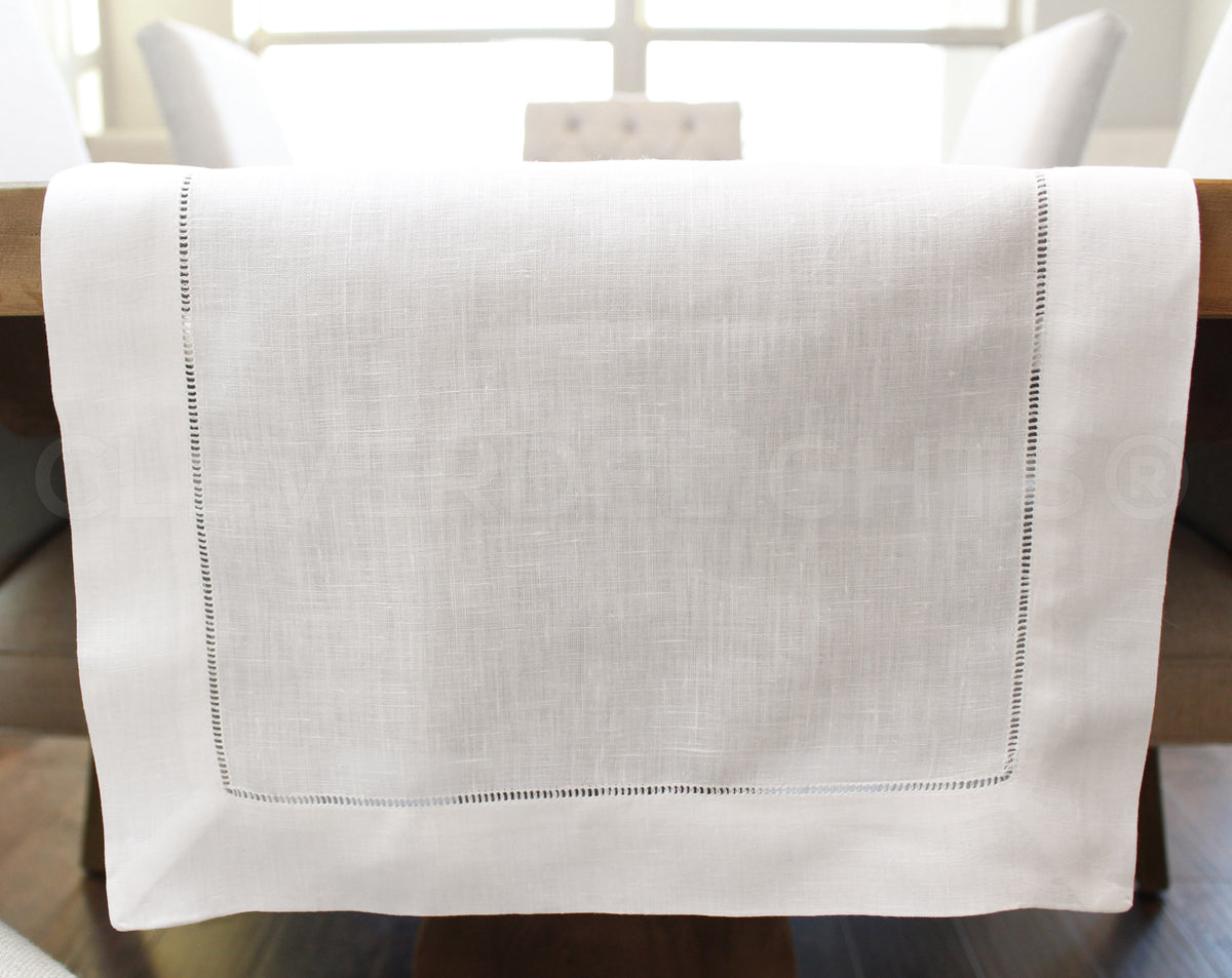 16" White Hemstitch Table Runner - Linen/Cotton Blend