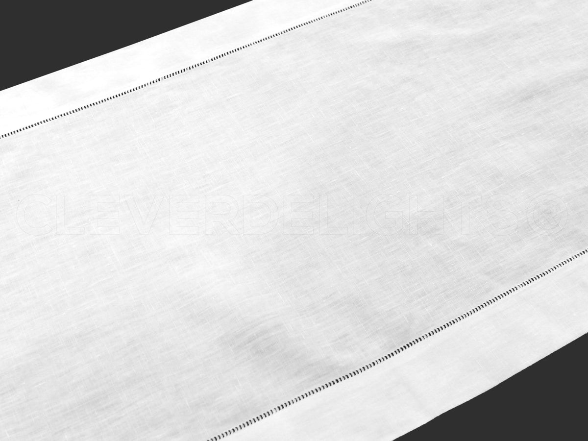 16" White Hemstitch Table Runner - Linen/Cotton Blend