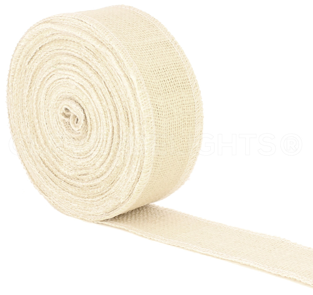 CleverDelights 2 Ivory Burlap Ribbon - Finished Edge - 25 Yards