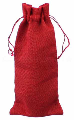 Red Burlap Wine Bags with Drawstring